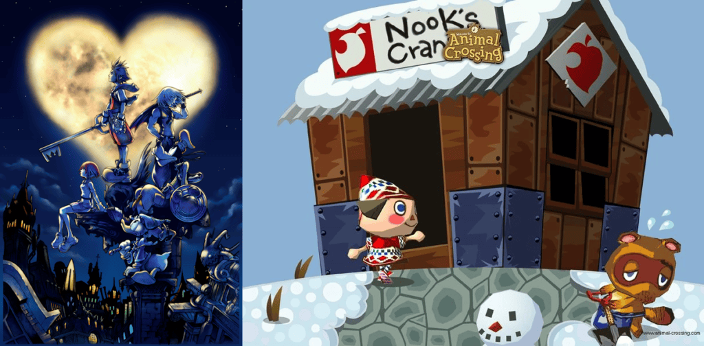 The boxarts for Kingdom Hearts 1 and the original Animal Crossing together in one image.